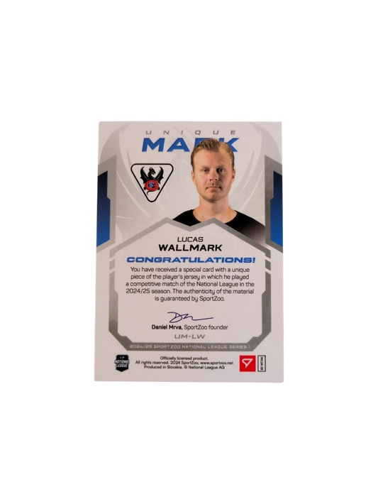 2024 SportZoo National League Fribourg Gotteron Lucas Wallmark Logo Patch 07/17 card