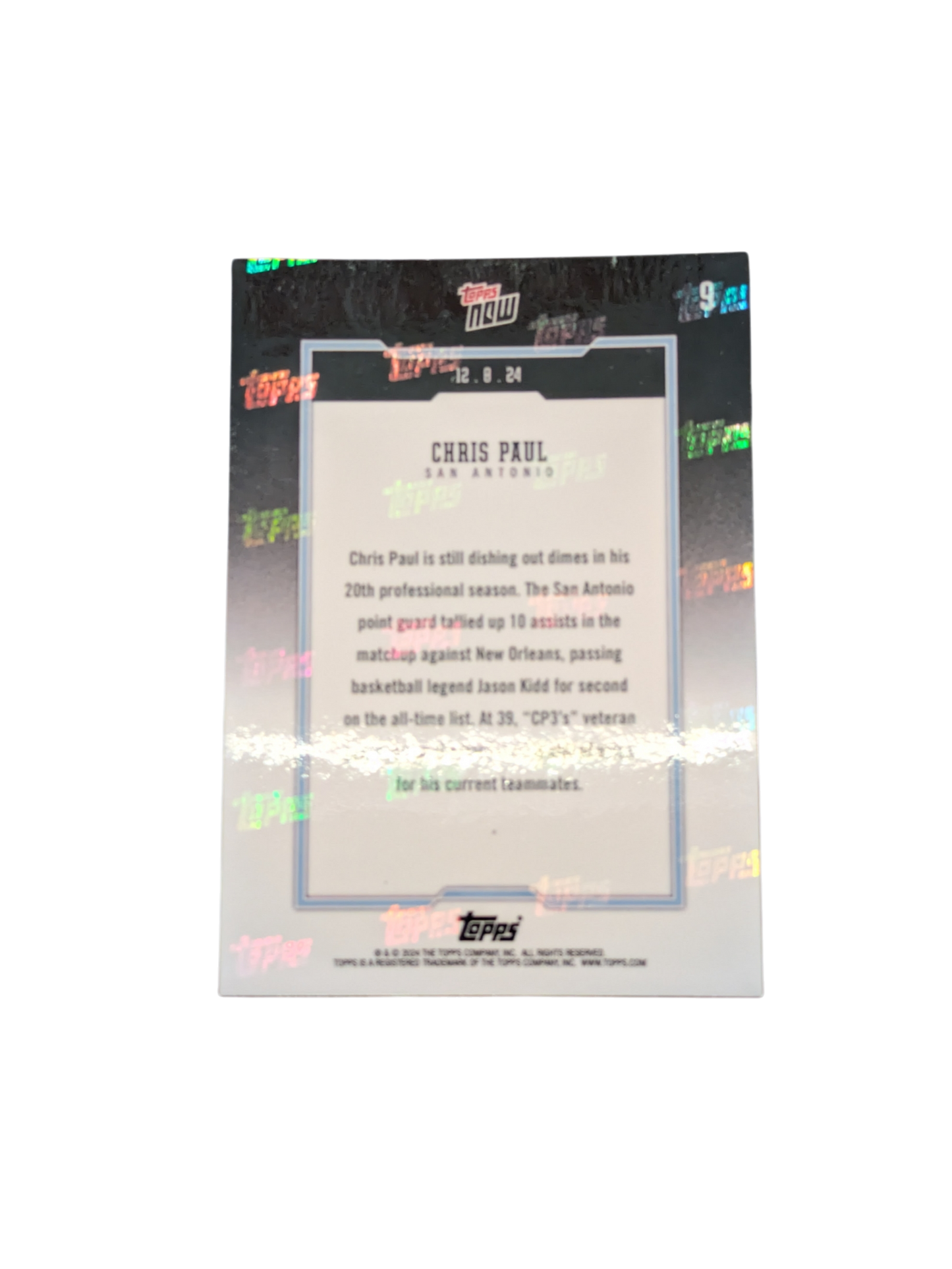 2024 Topps Now San Antonio Spurs Chris Paul 12092 Assists card