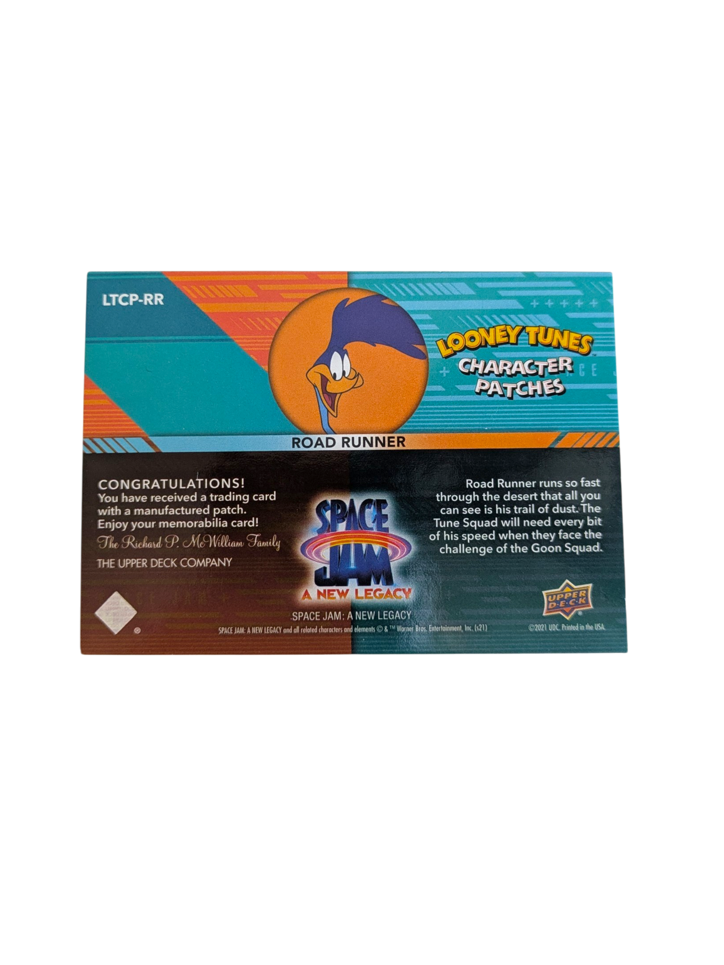 2021 Upper Deck Space Jam A New Legacy Character Patches Looney Tunes Road Runner card