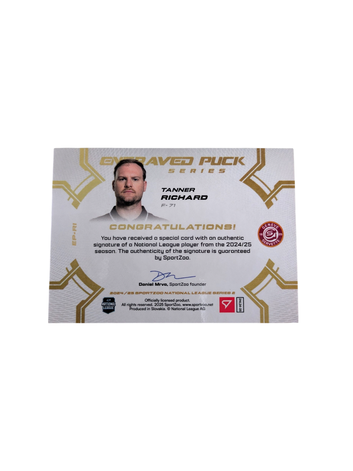 2025 SportZoo National League Series 2 GSHC Engraved Puck Tanner Richard 15/20 card