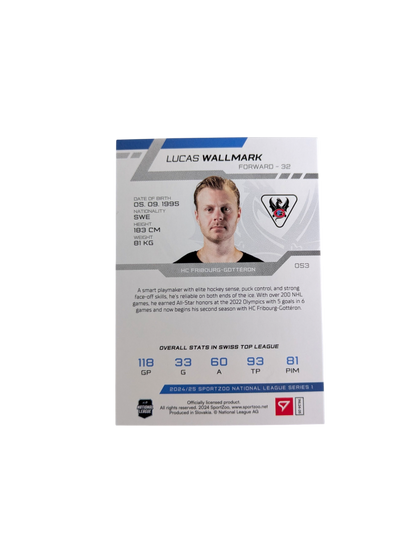 2024 SportZoo National League Fribourg-Gottéron Lucas Wallmark 1/1 card
