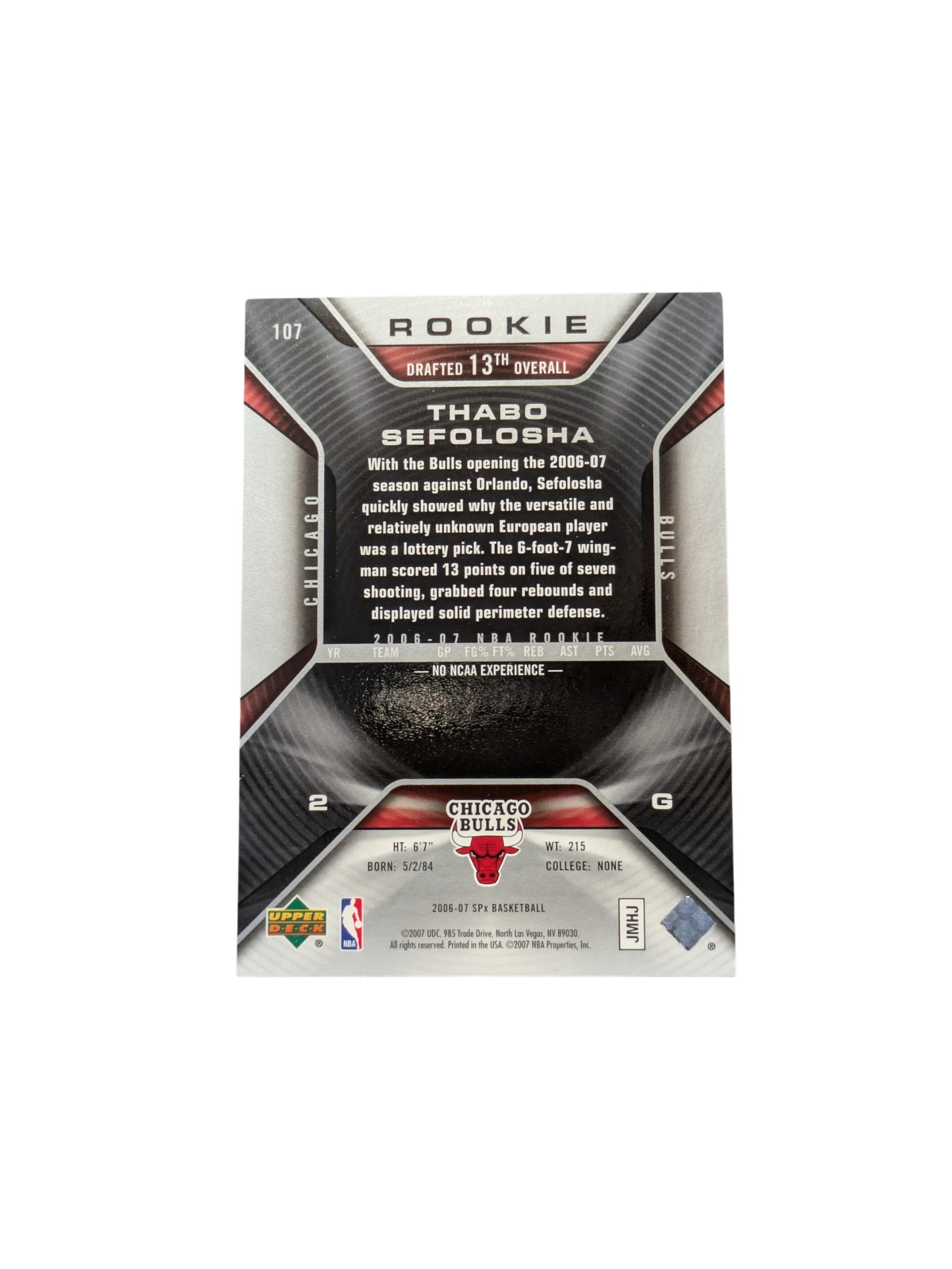 2007 Upper Deck SP Chicago Bulls Thabo Sefolosha 0716/1999 Rookie card
