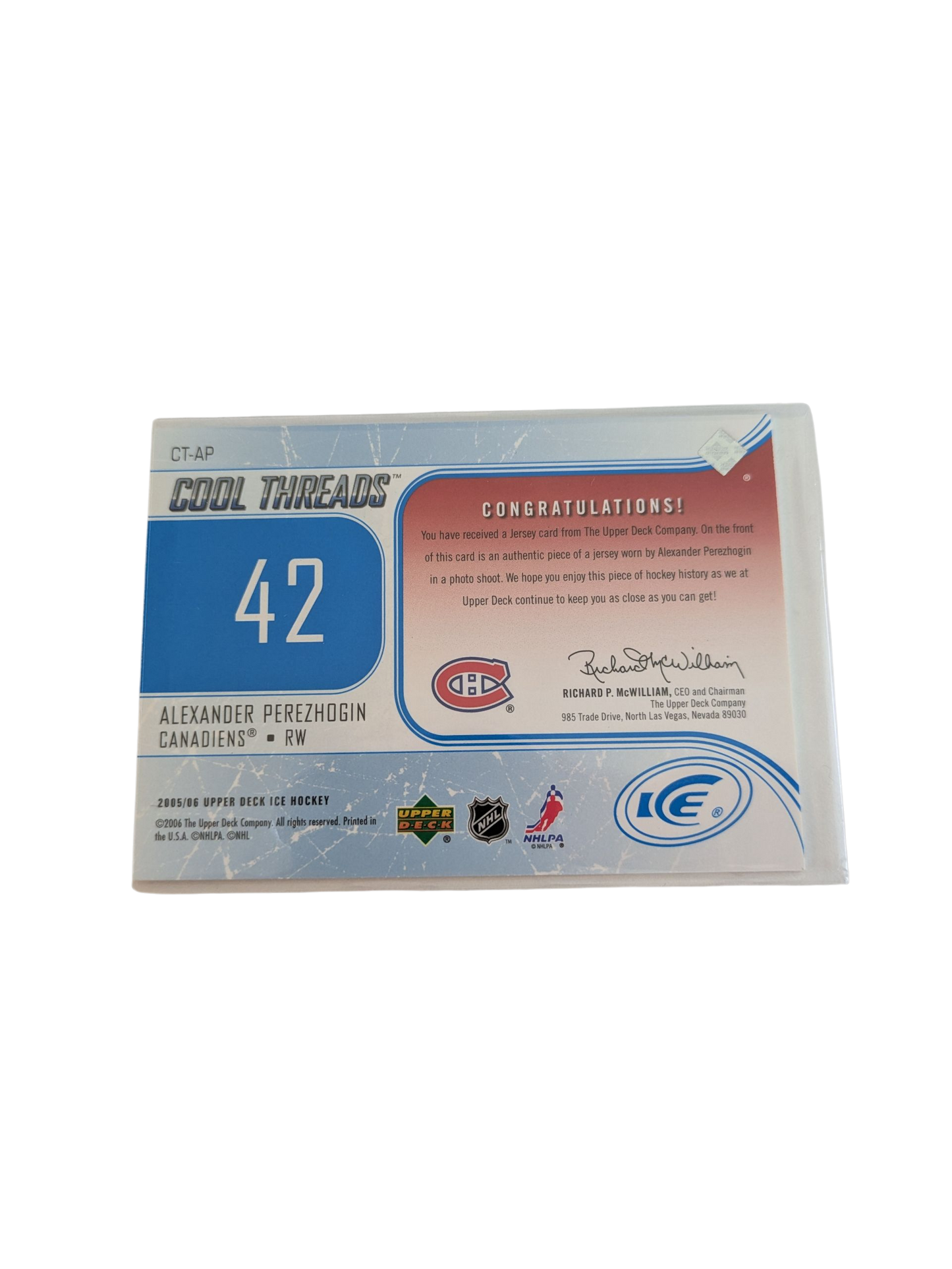 2005 Upper Deck Cool Thread Montreal Canadiens Alexander Perezhogin Patch Card