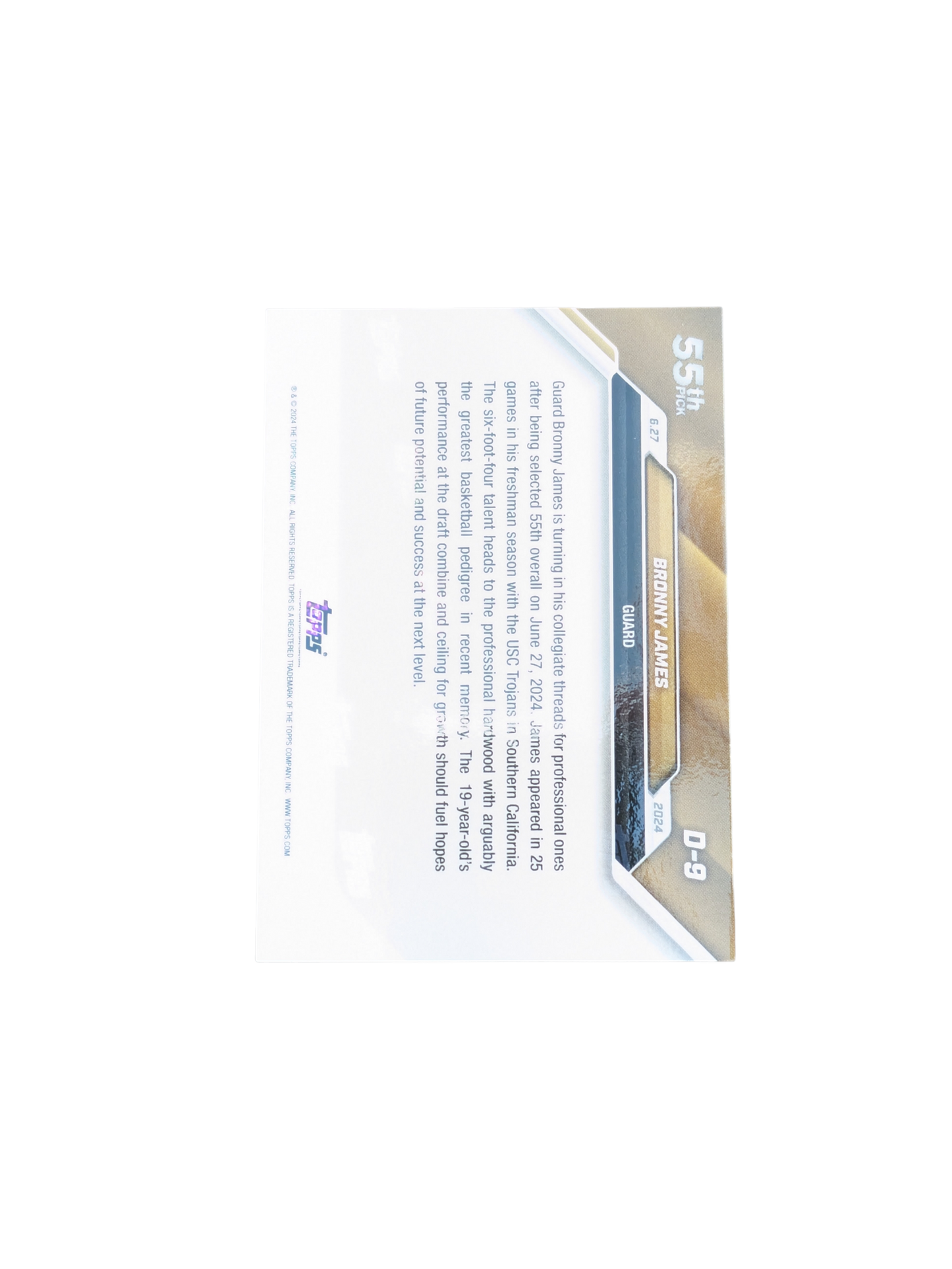 2025 Topps Now Los Angeles Lakers Draft Pick 55 Bronny James Rookie card