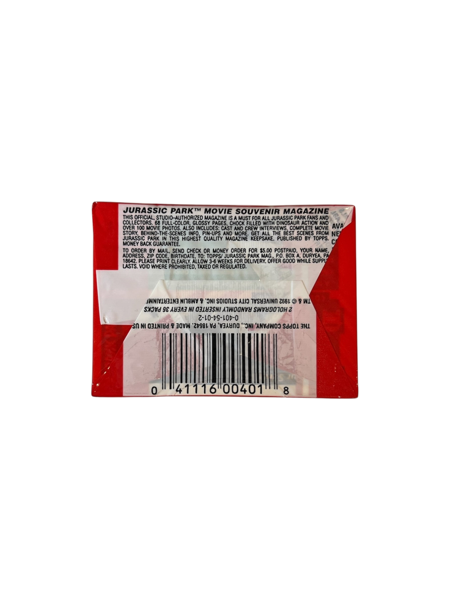 1992 Topps Jurassic Park Movie Pack