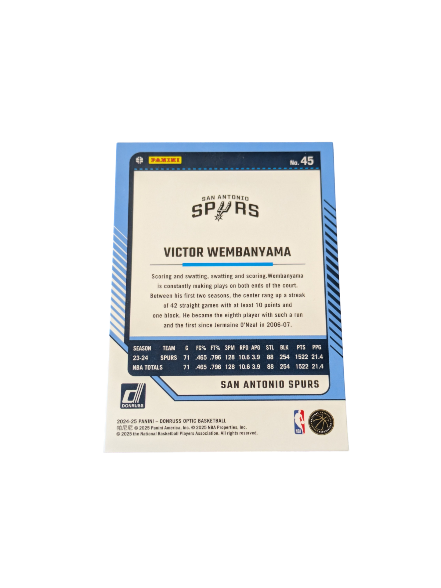 2024 Panini Donruss Optic 0 San Antonio Spurs Victor Wembanyama #45 card