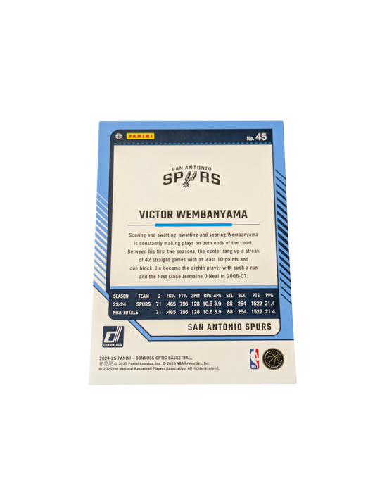 2024 Panini Donruss Optic 0 San Antonio Spurs Victor Wembanyama #45 card