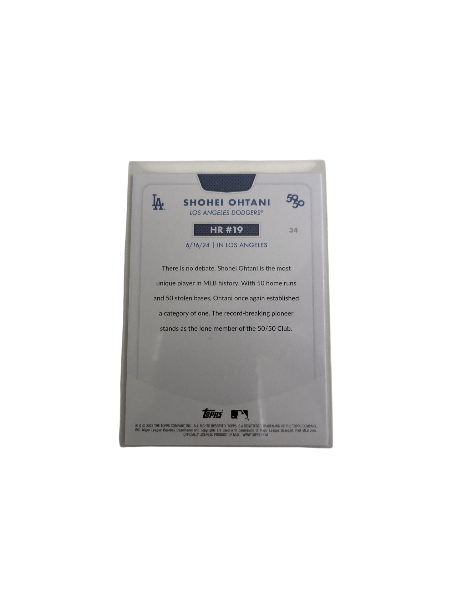 2024 Topps Los Angeles Dodgers Shohei Ohtani 50/50 HR #19 Card