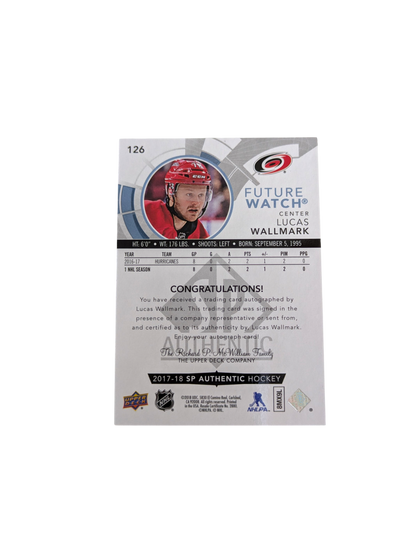 2017-18 Upper Deck Future Watch Carolina Hurricanes Lucas Wallmark 096/999 Auto card