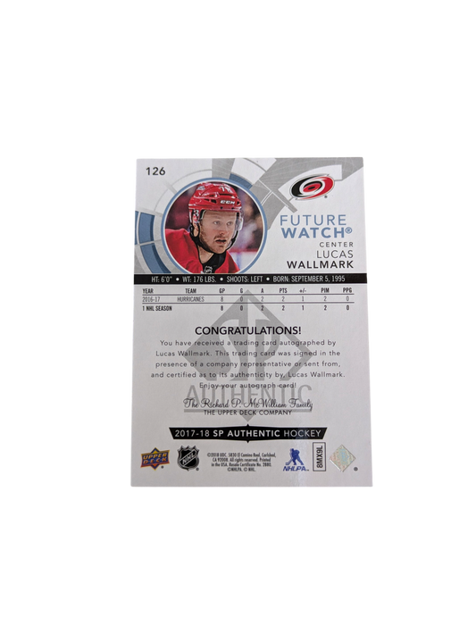 2017-18 Upper Deck Future Watch Carolina Hurricanes Lucas Wallmark 096/999 Auto card