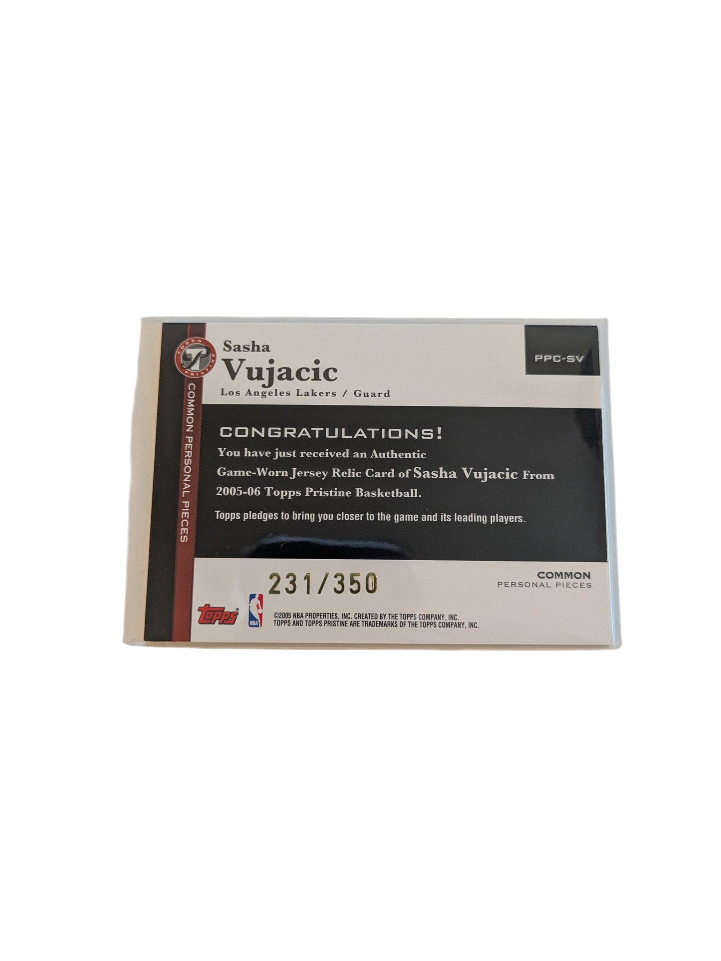 2005 Topps Personal Pieces Los Angeles Lakers Sasha Vujacic Patch Card