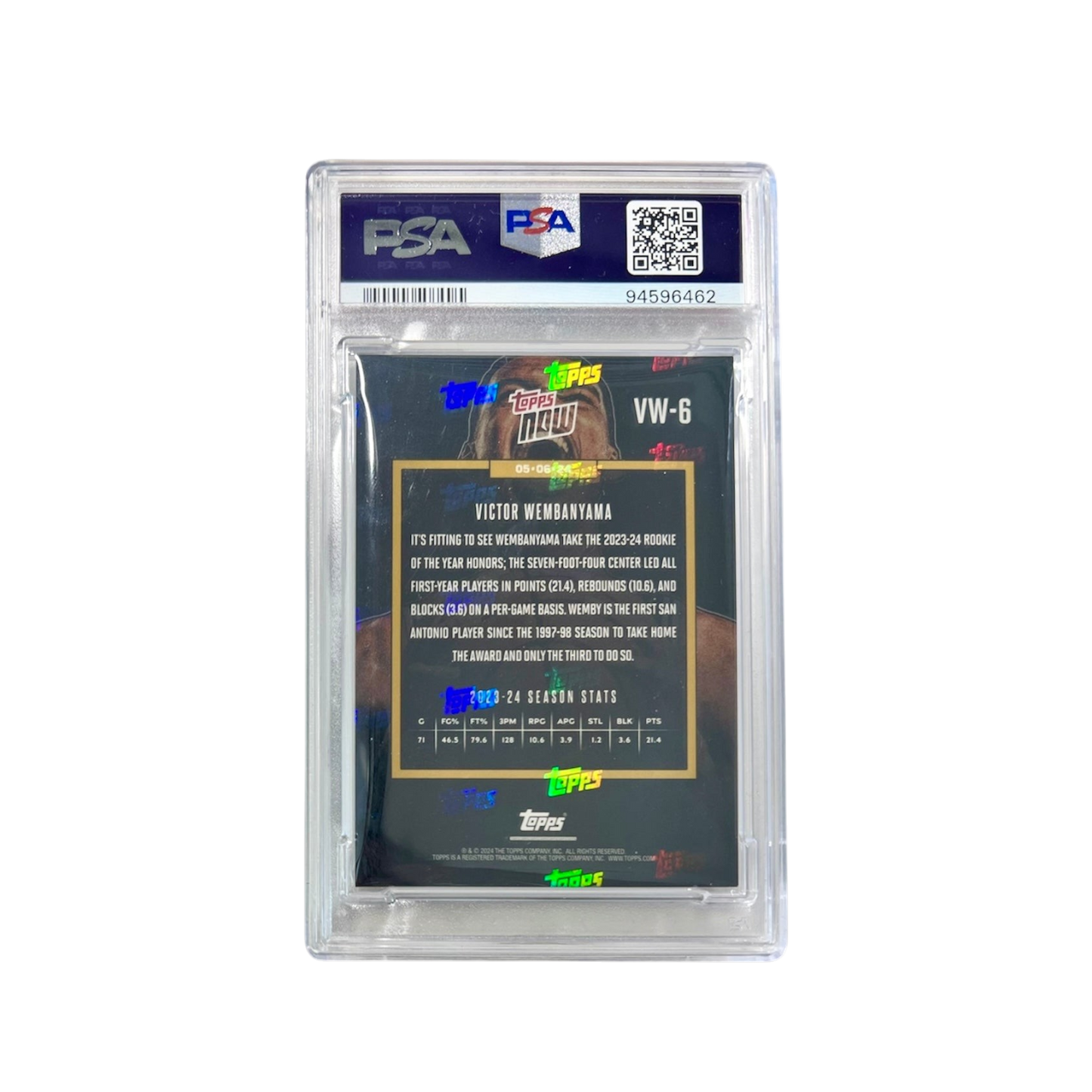 2023 Topps Now Victor Wembanyama Rookie of the Year PSA 10 Card
