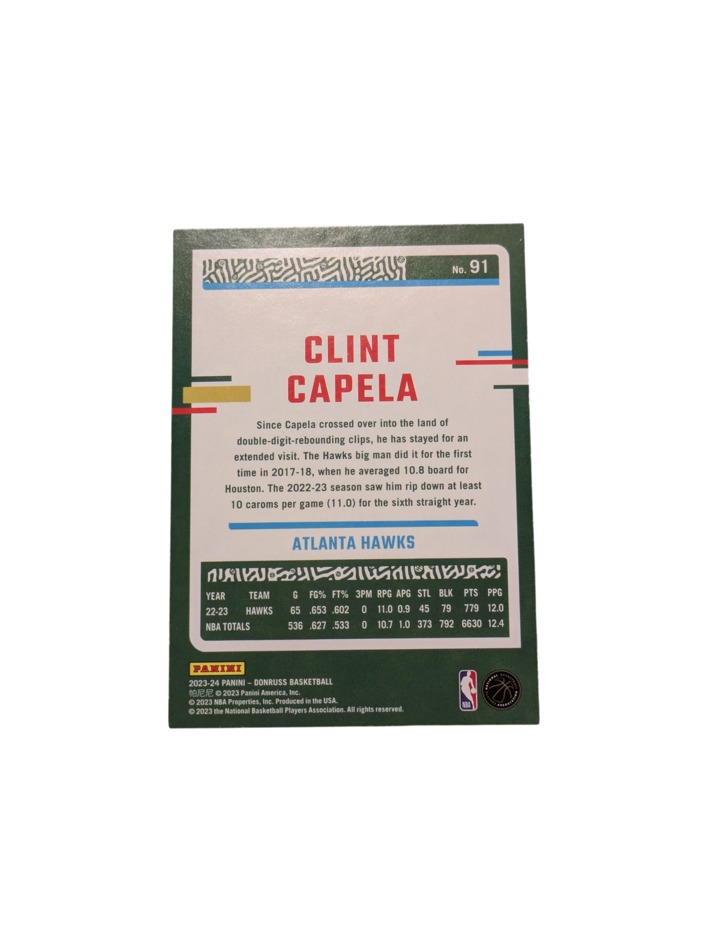 2024 Panini Donruss Atlanta Hawks Clint Capela #91 Green card