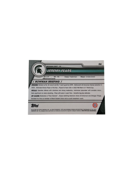 2024 Topps Bowman U Chrome Jeremy Fears Junior #56 Purple Card