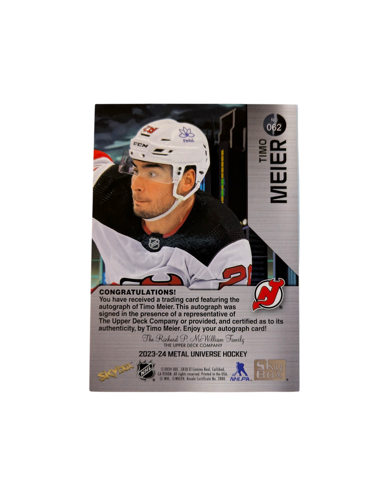 2024 Upper Deck Metal Universe New Jersey Devils Timo Meier Auto Card