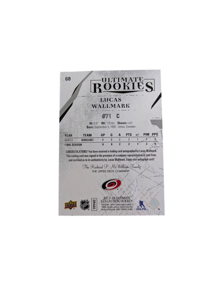 2017-18 Upper Deck Ulimate Rookies Carolina Hurricanes Lucas Wallmark 002/399 Auto card