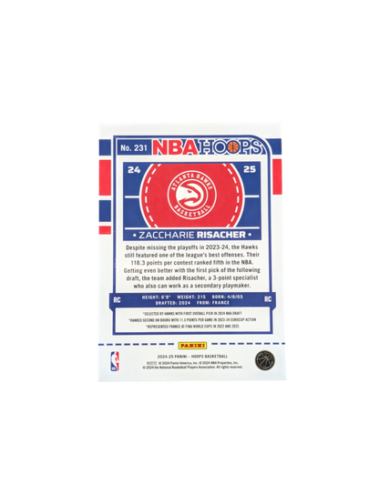 2024 Panini NBA Hoops Atlanta Hawks Zaccharie Risacher #231 Chrome Rookie card