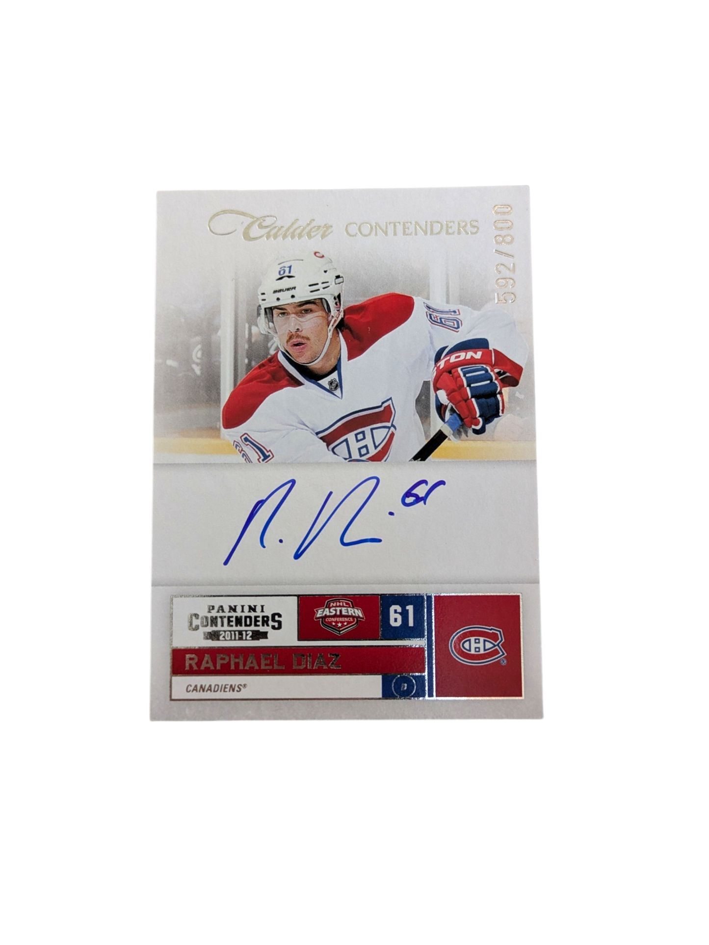 2011-12 Panini Contenders Montreal Canadiens Raphael Diaz /800 Auto card