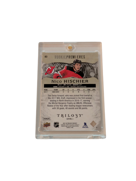 2017 Upper Deck Trilogy Jersey New Devils Nico Hischier Jersey /999 Patch card