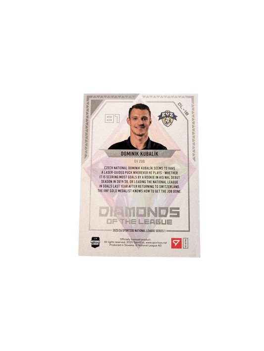 2026 SportZoo National League Diamonds Zug Dominik Kubalik 45/50 card