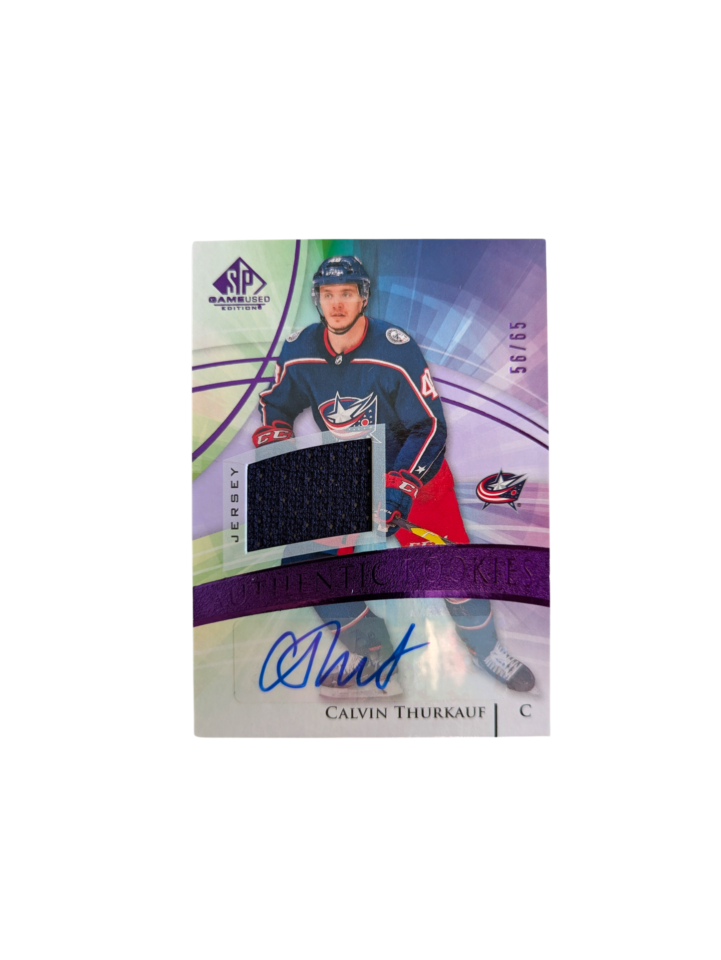 2020-21 Upper Deck Authentic Rookies Columbus Blue Jackets Calvin Thurkauf 56/65 Auto card