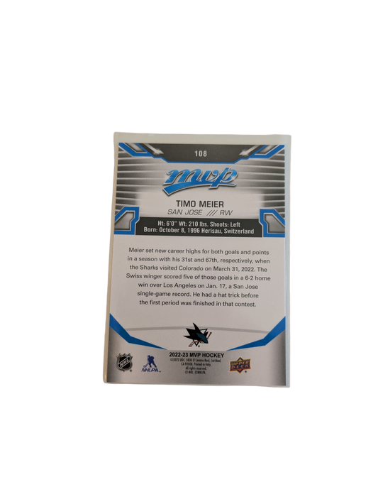 2021 Upper Deck MVP San Jose Sharks Timo Meier #108 Card
