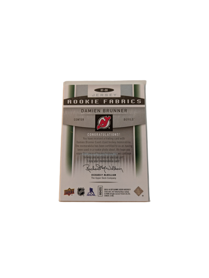 2013 Upper Deck Rookie Fabrics New Jersey Devils Damien Brunner Jersey Patch card