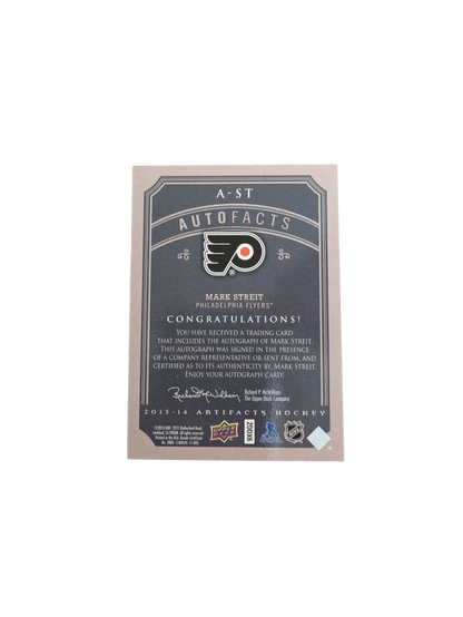 2013 Upper Deck Artifacts Philadelphia Flyers Mark Streit Auto card