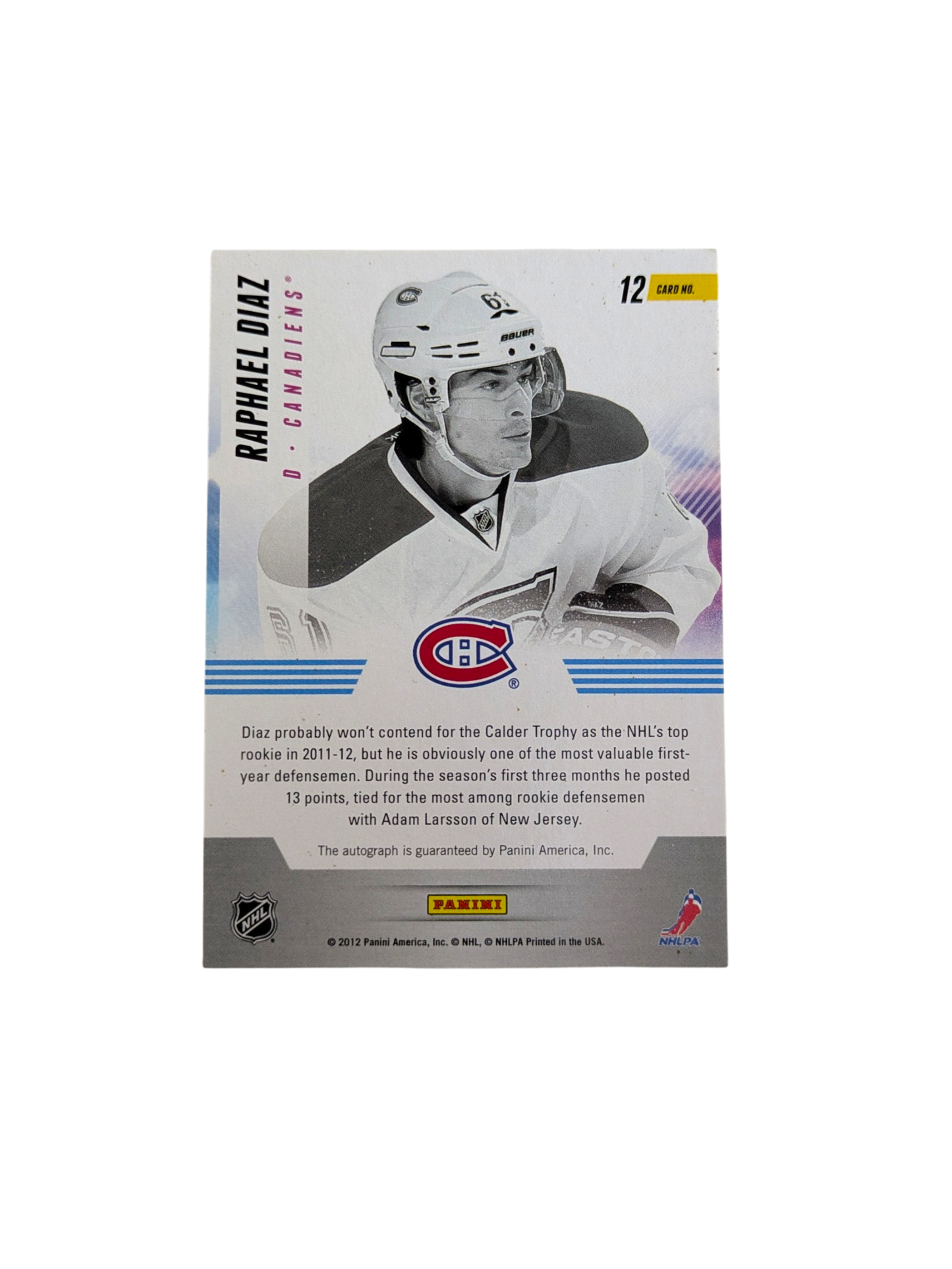 2012 Panini Titanium Montreal Canadiens Raphael Diaz Auto card