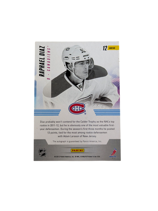 2012 Panini Titanium Montreal Canadiens Raphael Diaz Auto card