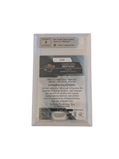 2016 Upper Deck SP Game Used Autograph Blue Minnesota Wild Christoph Bertschy Beckett Card