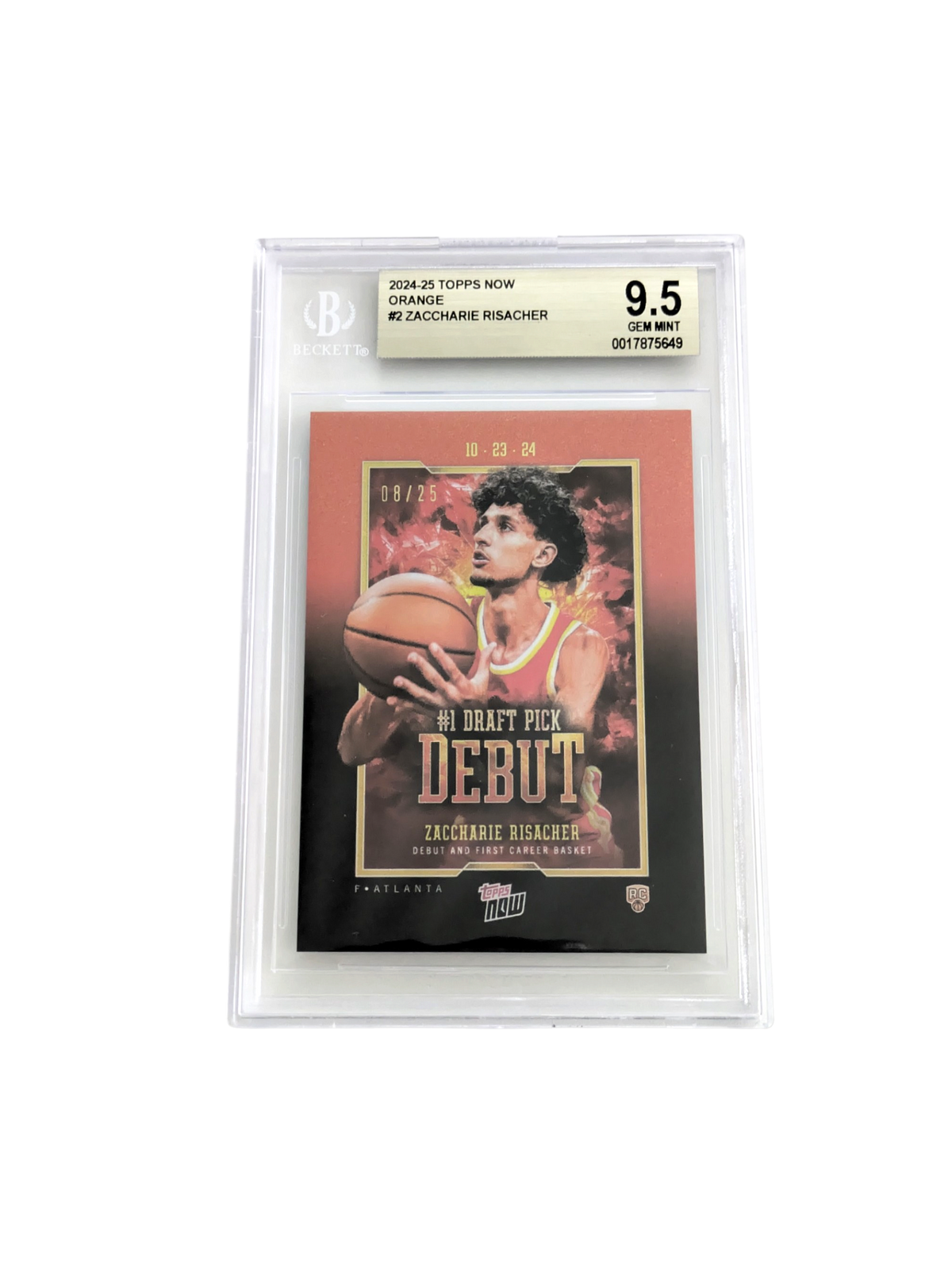 2024 Topps Now Zaccharie Risacher #1 Draft Pick Debut Beckett 9.5 08/25 Card